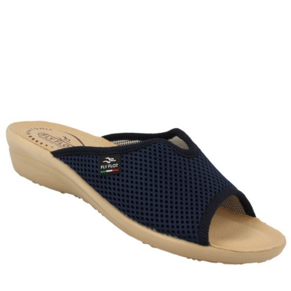 Fly Flot Italian Mesh Slip On Comfort Wedge Slides Sandals Navy Blue Size 6.5
